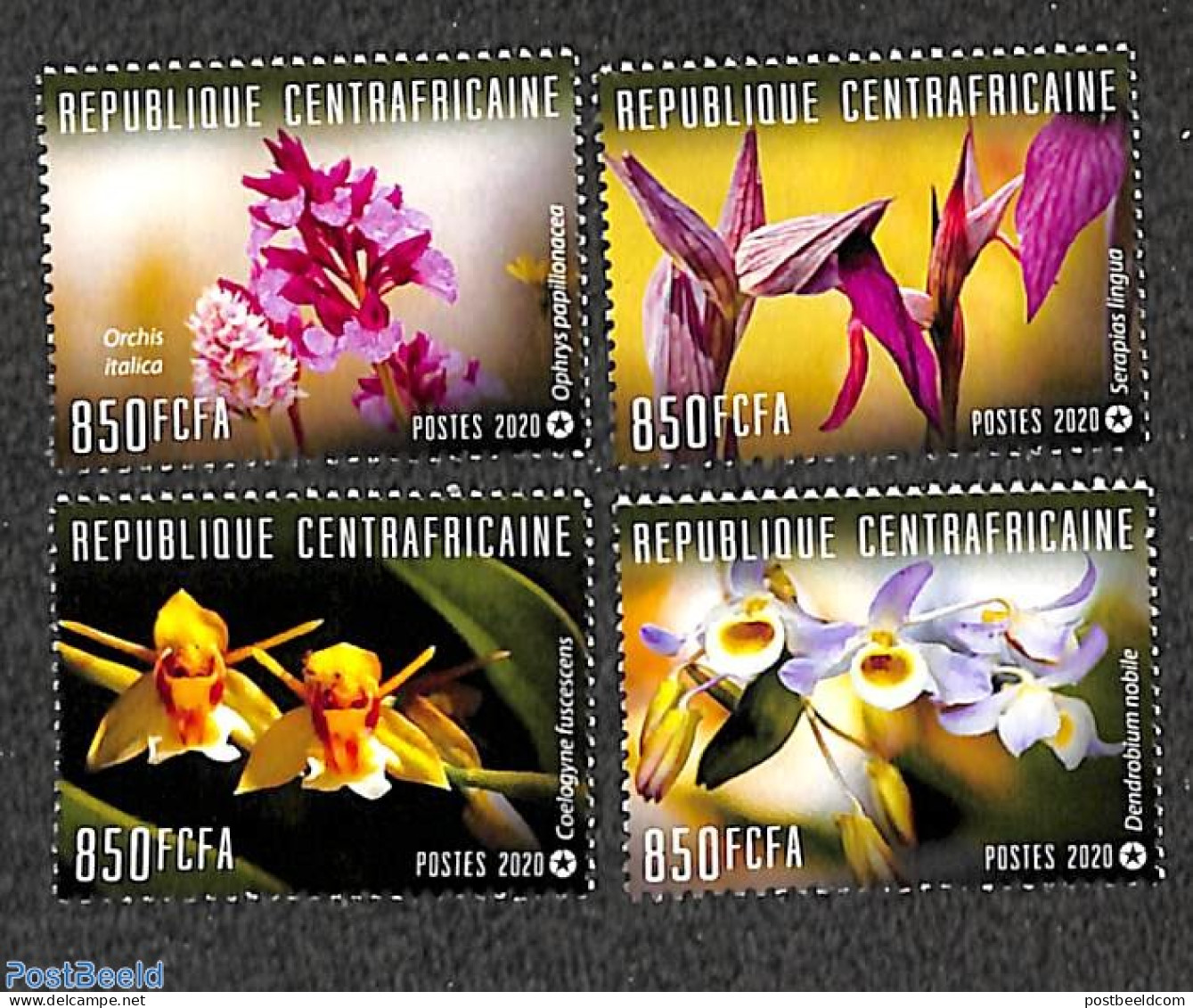 Central Africa 2020 Orchids 4v, Mint NH, Nature - Flowers & Plants - Orchids - Centrafricaine (République)