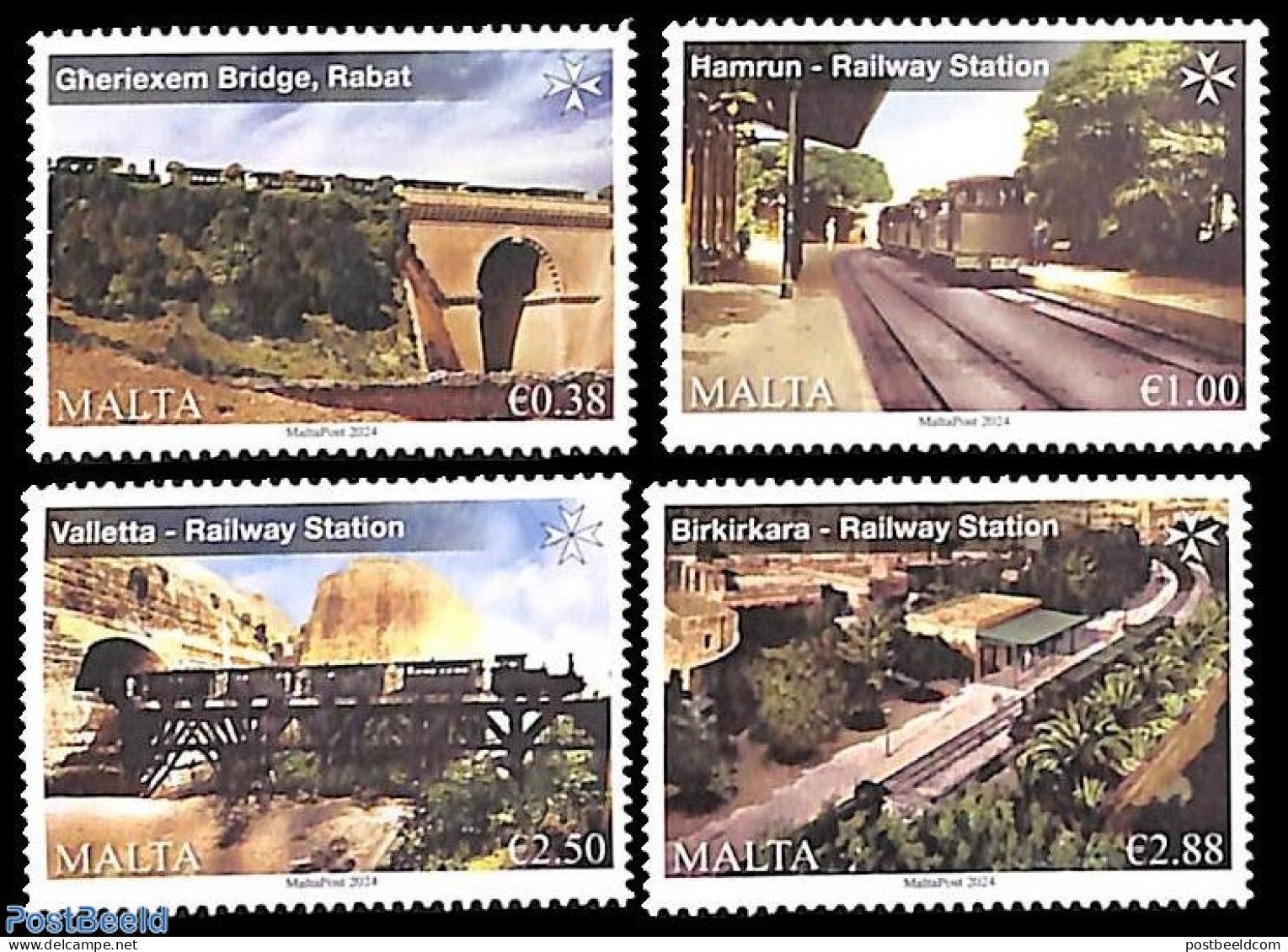 Malta 2024 Railways 4v, Mint NH, Transport - Railways - Art - Bridges And Tunnels - Trains