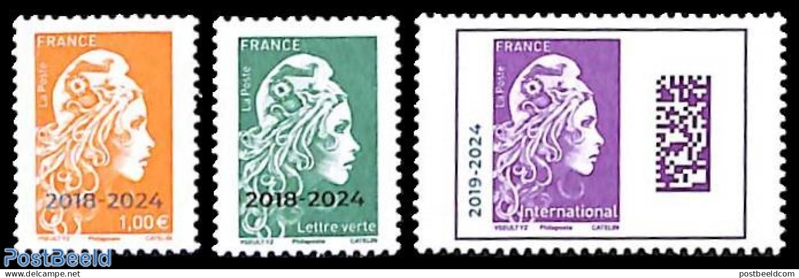 France 2024 Marianne 2019-2024 Overprints 3v, Mint NH - Unused Stamps