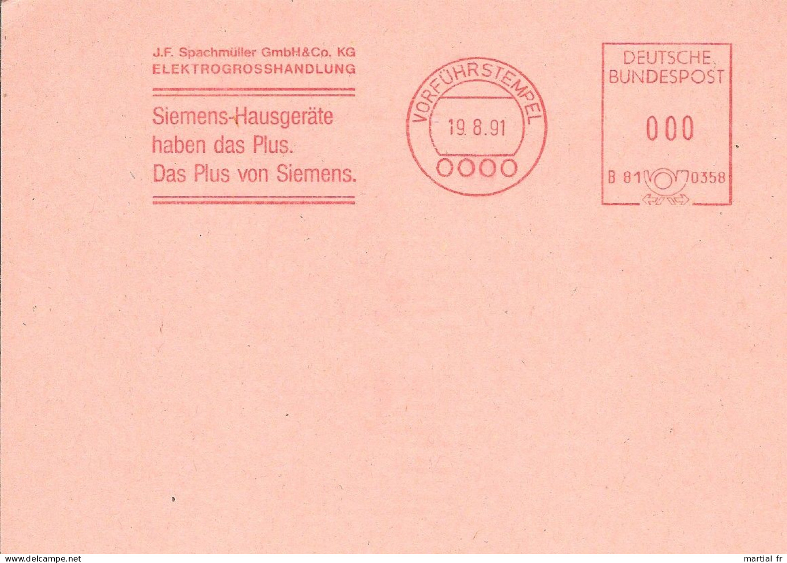 EMA Specimen ALLEMAGNE DEUTSCHLAND BUND GERMANY VORFUHRSTEMPEL Electromenager HAUSGERATE SIEMENS PLUS SPACHMULLER - Usines & Industries