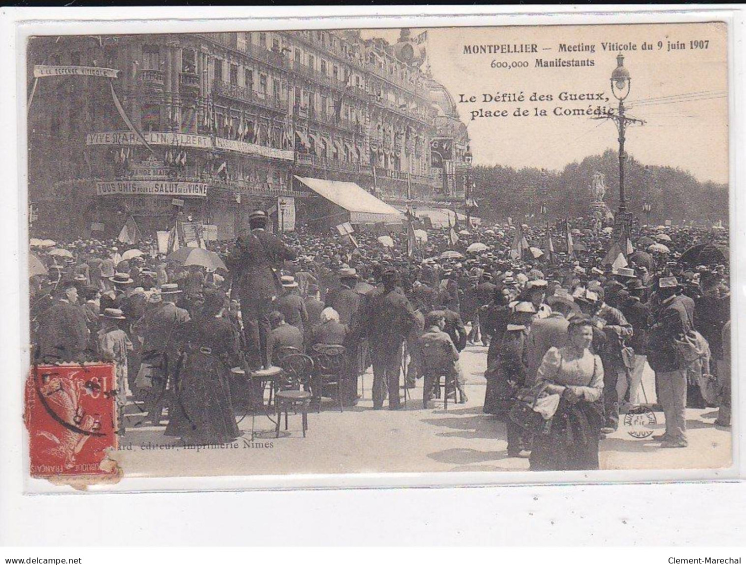 MONTPELLIER : Meeting Viticole Du 9 Juin 1907, Le Défilé Des Gueux, Place De La Comédie - Très Bon état - Montpellier
