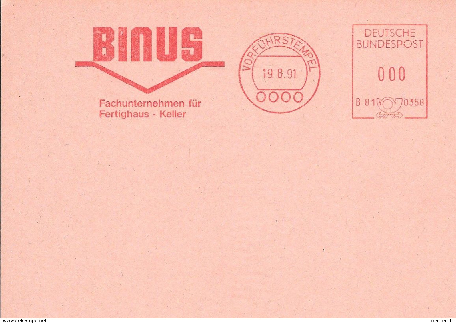 EMA Specimen ALLEMAGNE DEUTSCHLAND BUND GERMANY VORFUHRSTEMPEL BATIMENT BTP MAISON CLEF EN MAIN FERTIGHAUS CAVE KELLER - Other & Unclassified