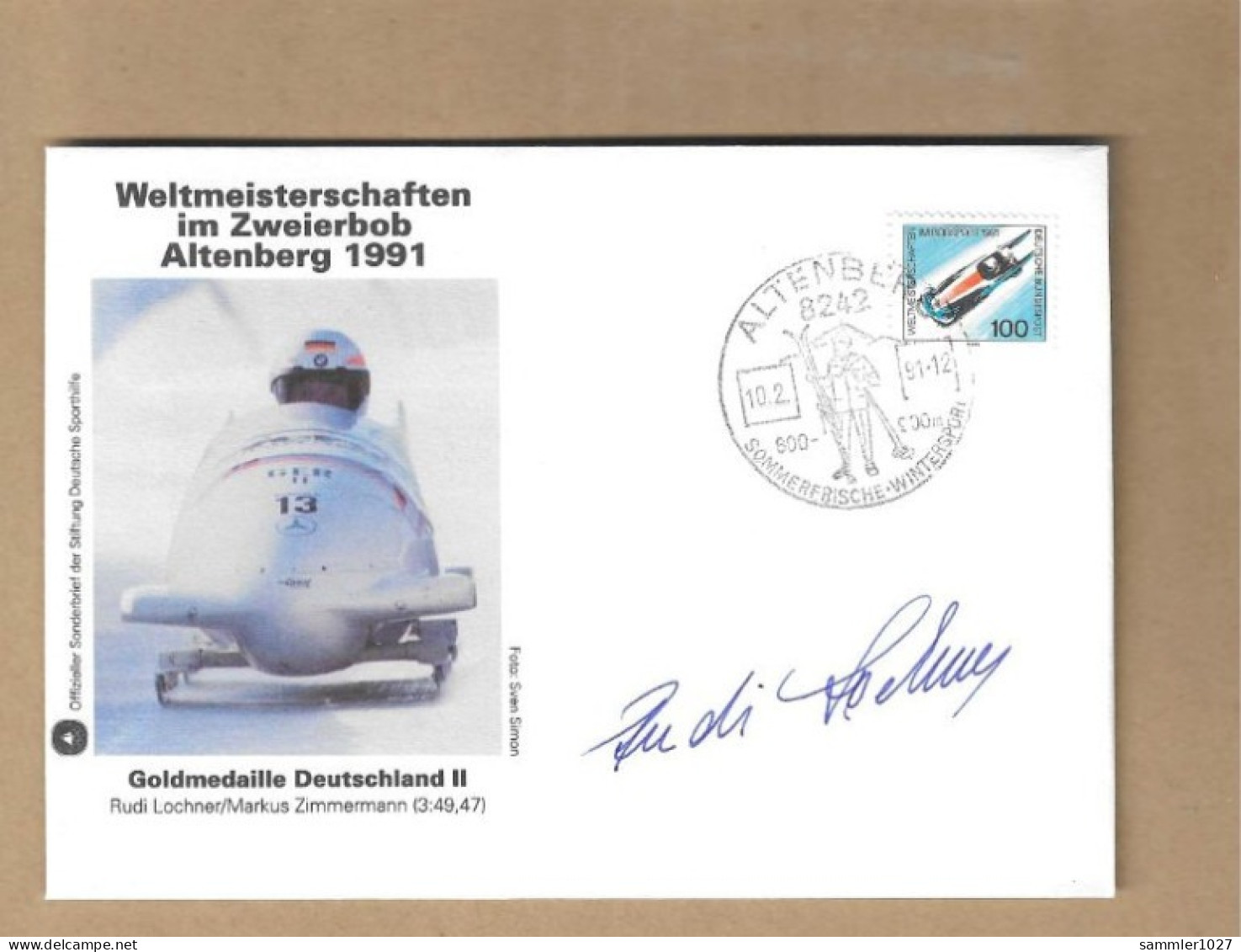 Los Vom 16.05 -  Sammler-Briefumschlag Aus Altenberg 1991 Mit Blockmarke - Covers & Documents