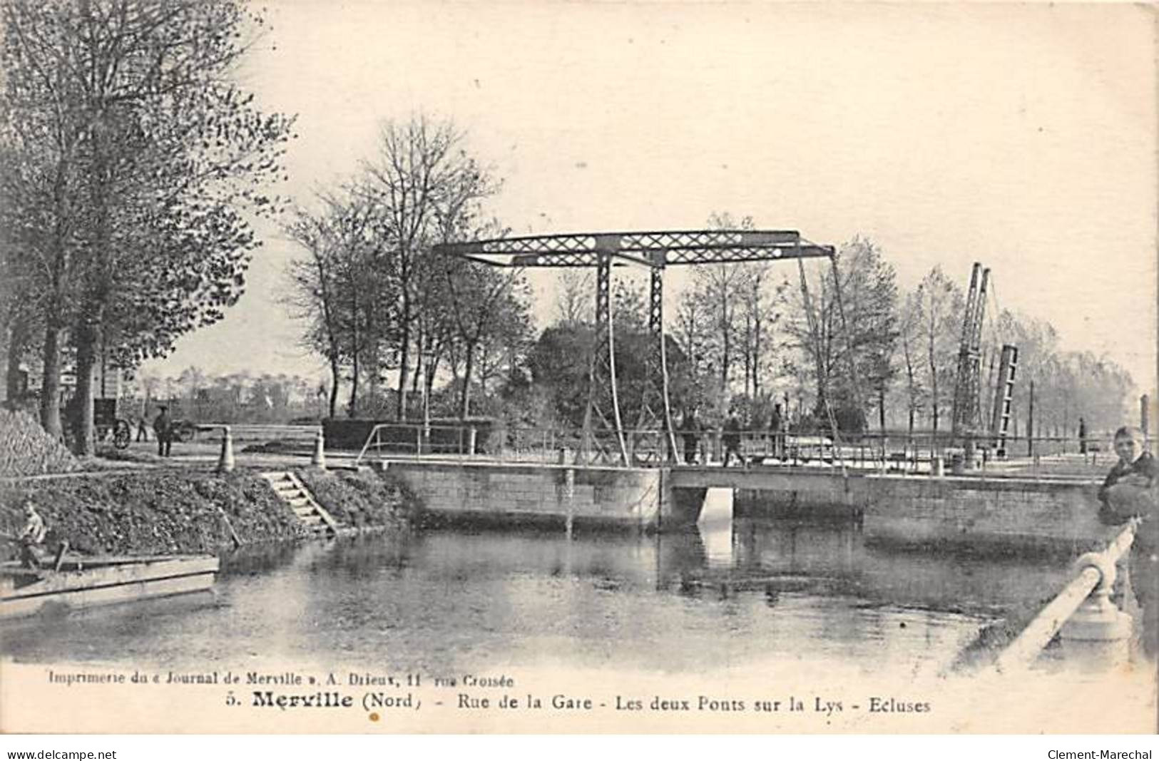 MERVILLE - Rue De La Gare - Les Deux Ponts Sur La Lys - Ecluses - Très Bon état - Merville