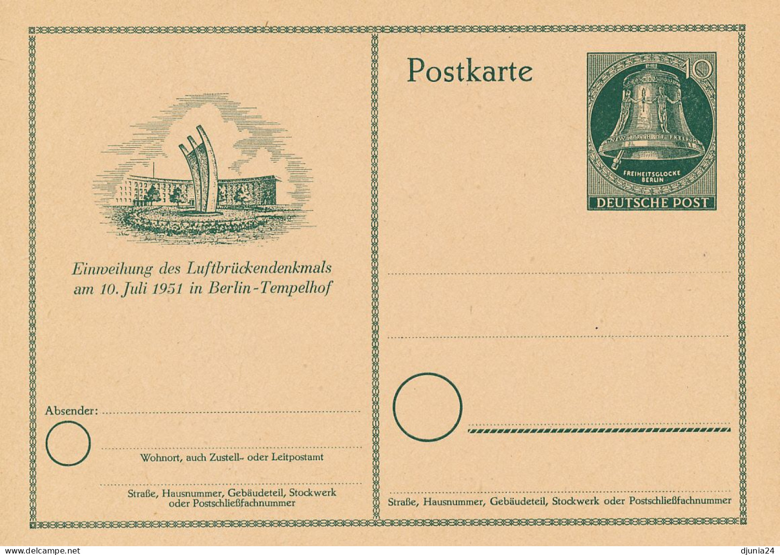 BF0793 / BERLIN - GLOCKE - 1951/1952 , 5 Amtliche Ganzsachen ** - Postcards - Mint