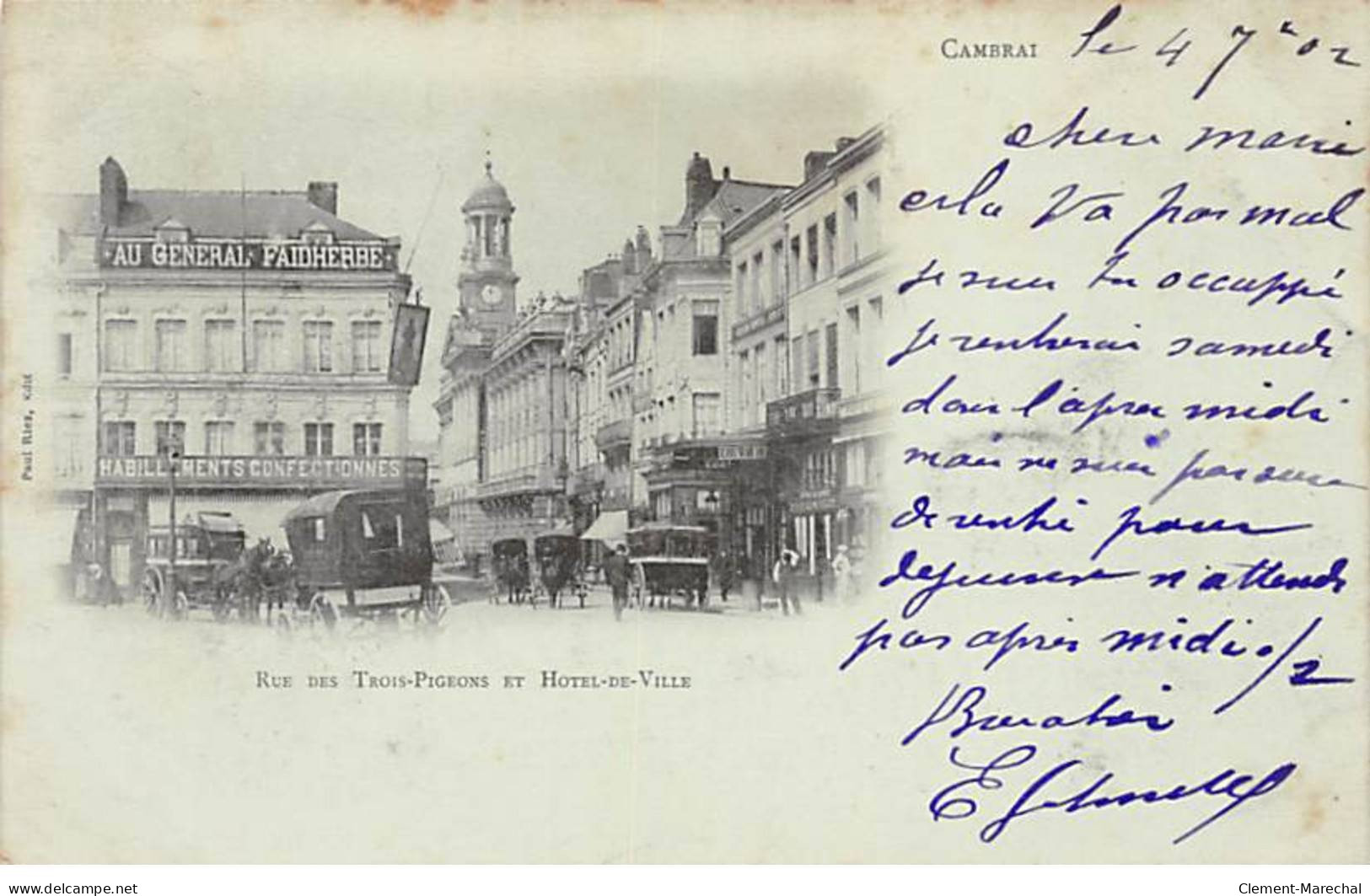 CAMBRAI - Rue Des Trois Pigeons Et Hotel De Ville - Très Bon état - Cambrai