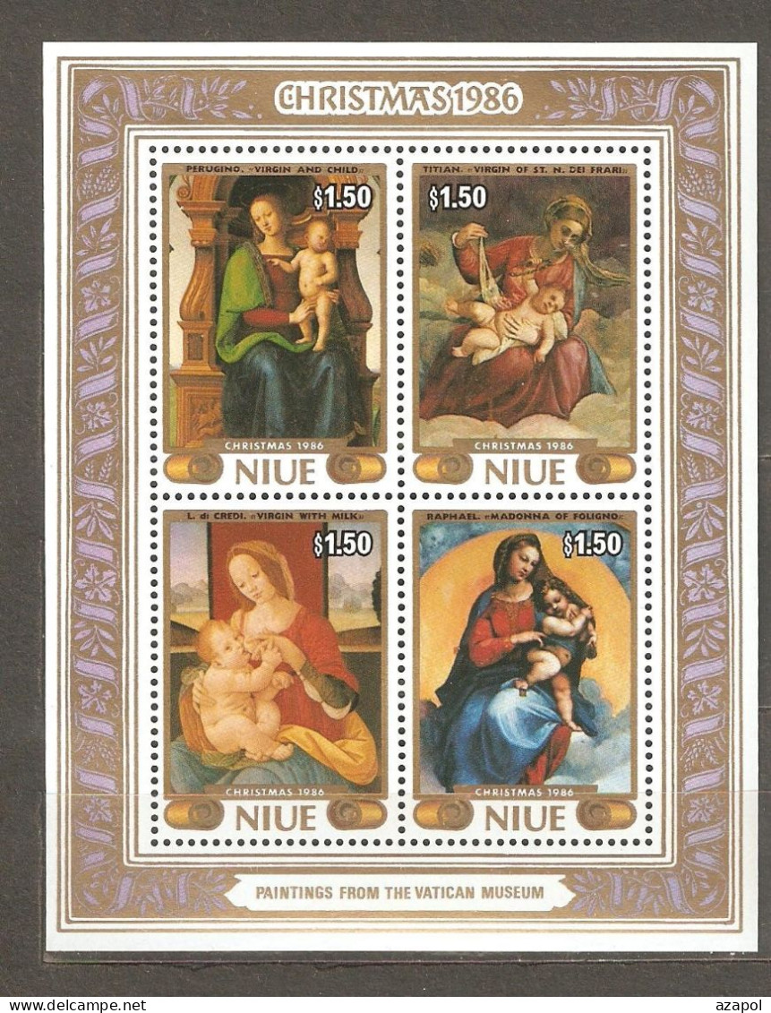 Niue: Mint Block, Christmas - Paintings By Italian Artists, 1986, Mi#Bl-105, MNH - Niue