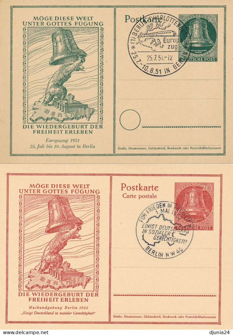 BF0794 / BERLIN - GLOCKE - 1951/1952 , 5 Amtliche Ganzsachen - Cartes Postales - Oblitérées
