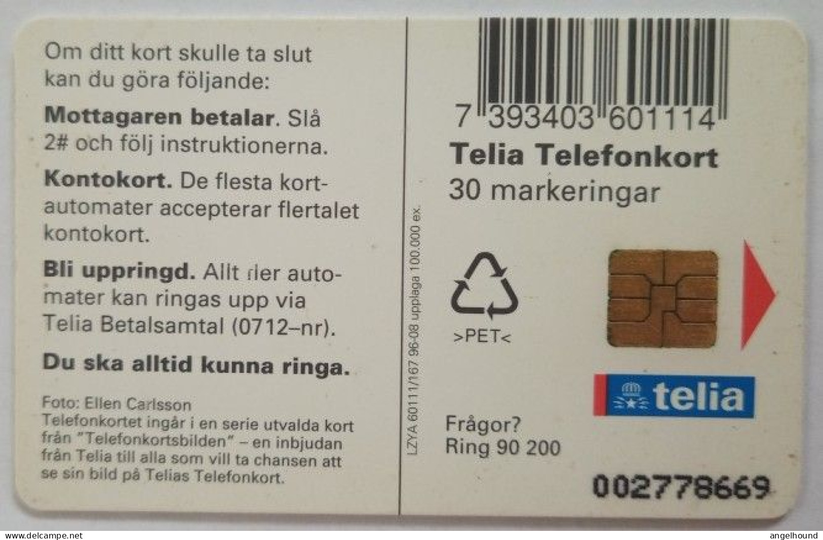 Sweden 30Mk. Chip Card - Bird 4 Tawny Owls - Strix Aluco Owls - Suède