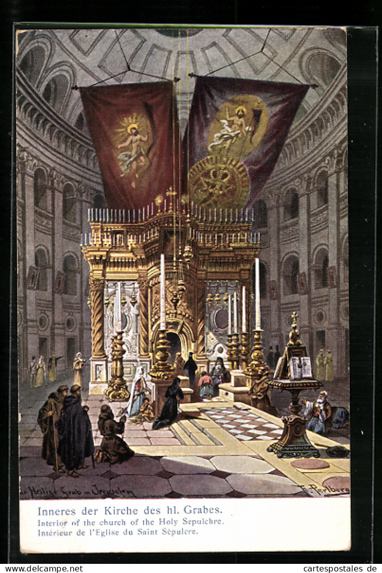 Künstler-AK Friedrich Perlberg: Jerusalem, Inneres Der Kirche Des Heiligen Grabes  - Perlberg, F.