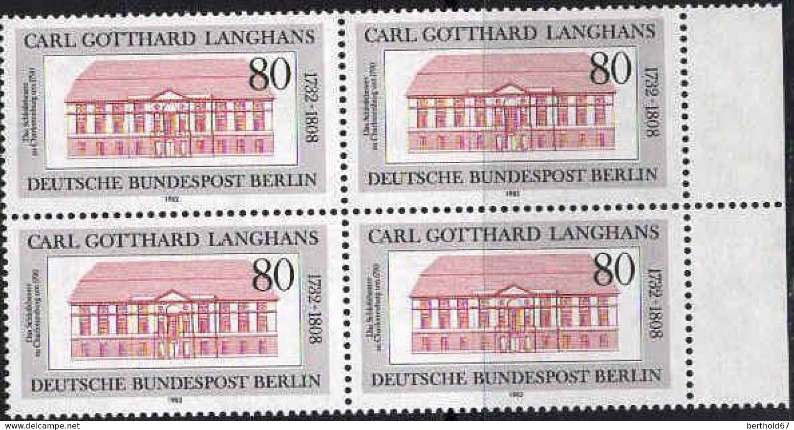 Berlin Poste N** Yv:645 Mi:684 Carl Gotthard Langhans Théatre De Charlottenburg (Bloc De 4) - Ungebraucht