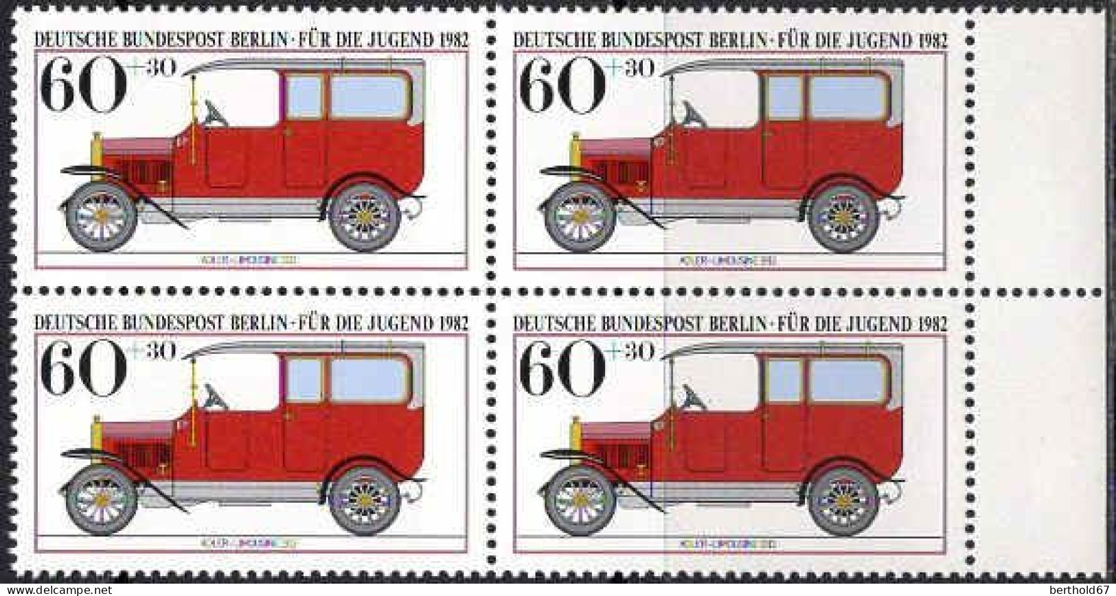 Berlin Poste N** Yv:623 Mi:662 Adler-Limousine 1913 Bloc De 4 Bord De Feuille - Ungebraucht