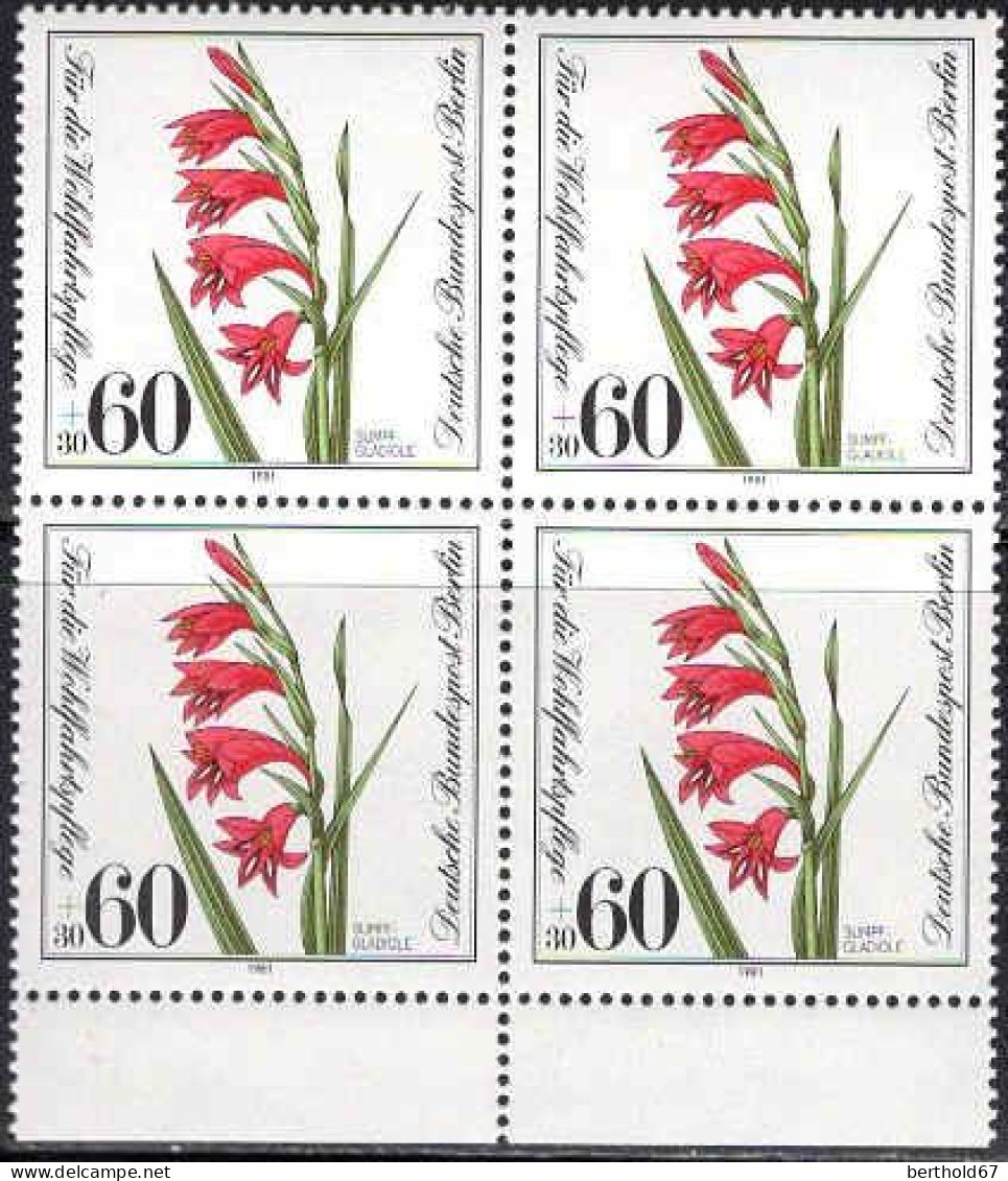 Berlin Poste N** Yv:613 Mi:652 Sumpf-Gladiole Gladiolus Palustris Bloc De 4 Bord De Feuille - Ungebraucht