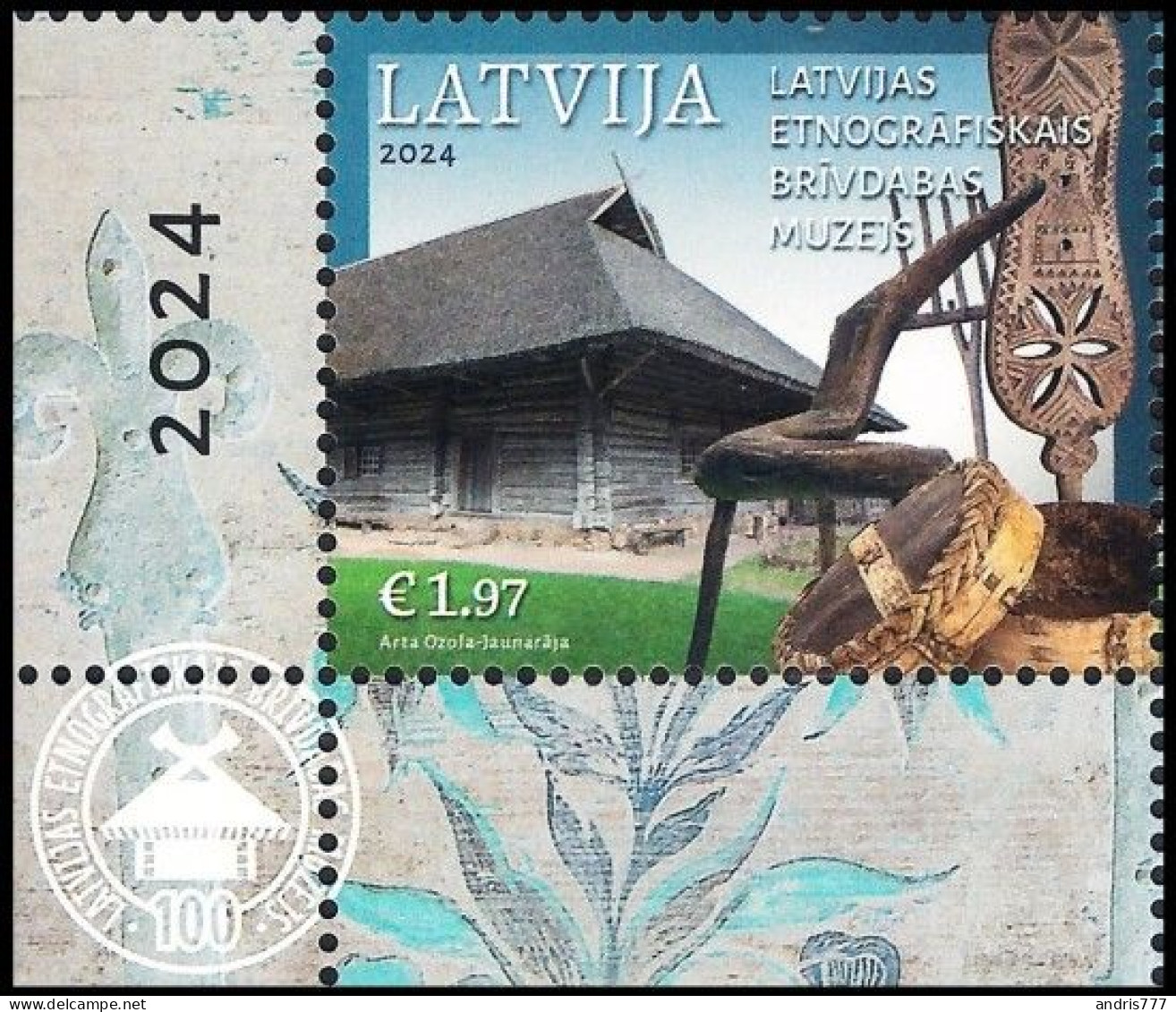 Latvia Lettland Lettonie 2024 (08) Open Air Ethnographic Museum - 100 Years (corner Stamp) - Lettland