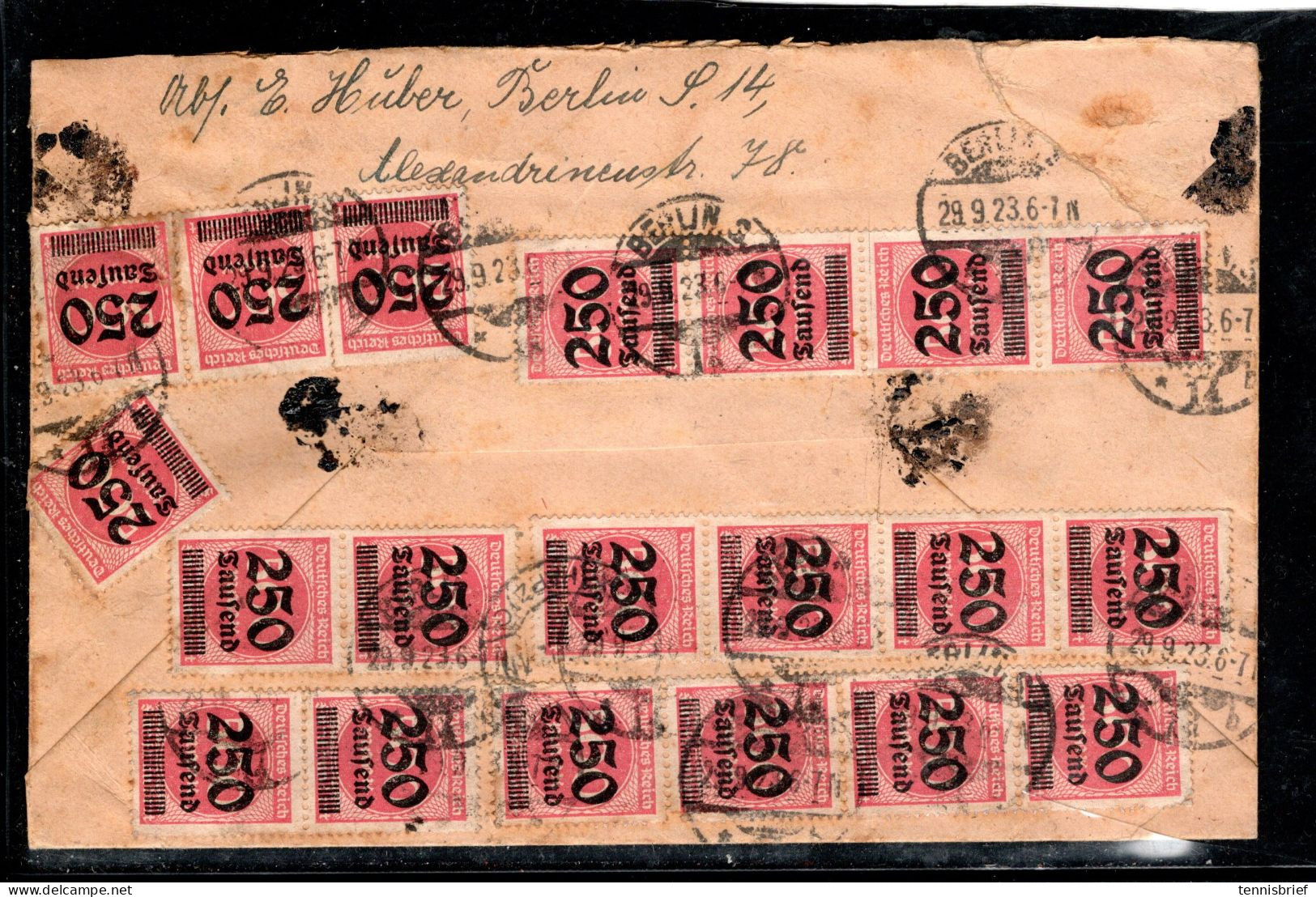 1923, (29.9.), Portoger. Wert-Brief Mit Massen-MeF 250 Tsd.Aufdr. ,34 Marken Vor Und Rs. , Als Mef RR !  #227 - Briefe U. Dokumente