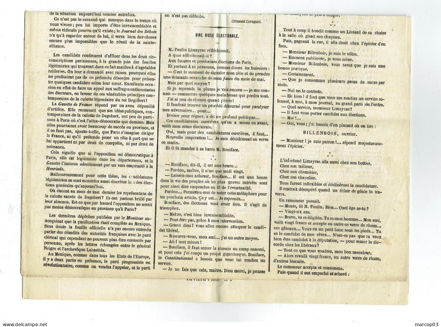 75 PARIS Journal LA CHARIVARI Du 08/03/1864  Droit Fiscal De Timbre De 6 C SEINE Journal Complet TTB - Newspapers