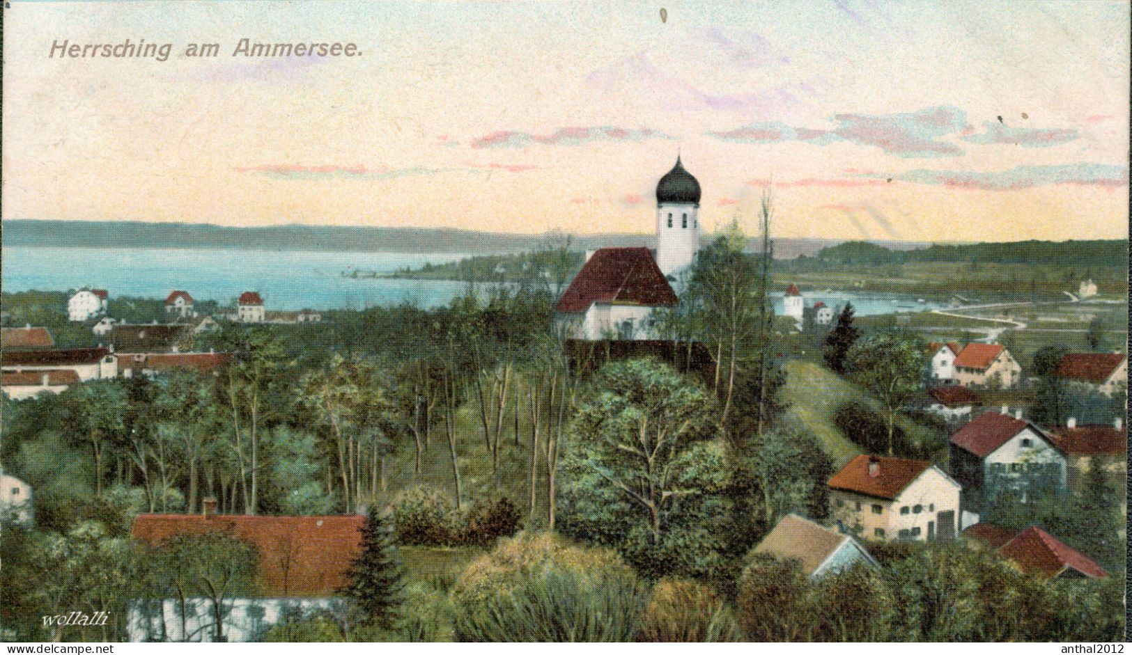 Superrar Litho Herrsching Ammersee Wohnhäuser 20.11.1910 Kirche - Herrsching