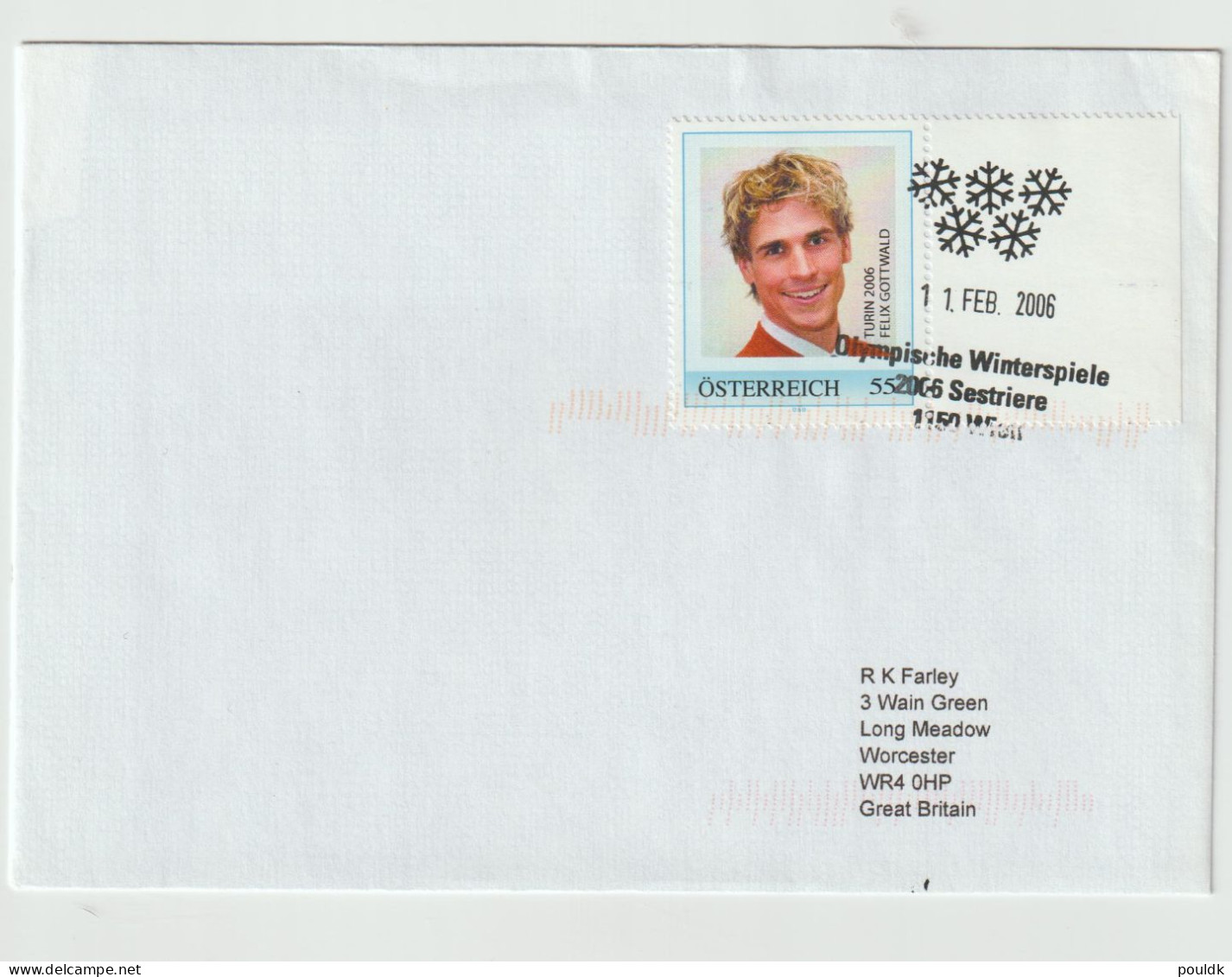 Personalized Stamp From Austria Used On Cover: Felix Gottwald, An Austrian Nordic Combined Athlete With Several Olympic - Hiver 2006: Torino