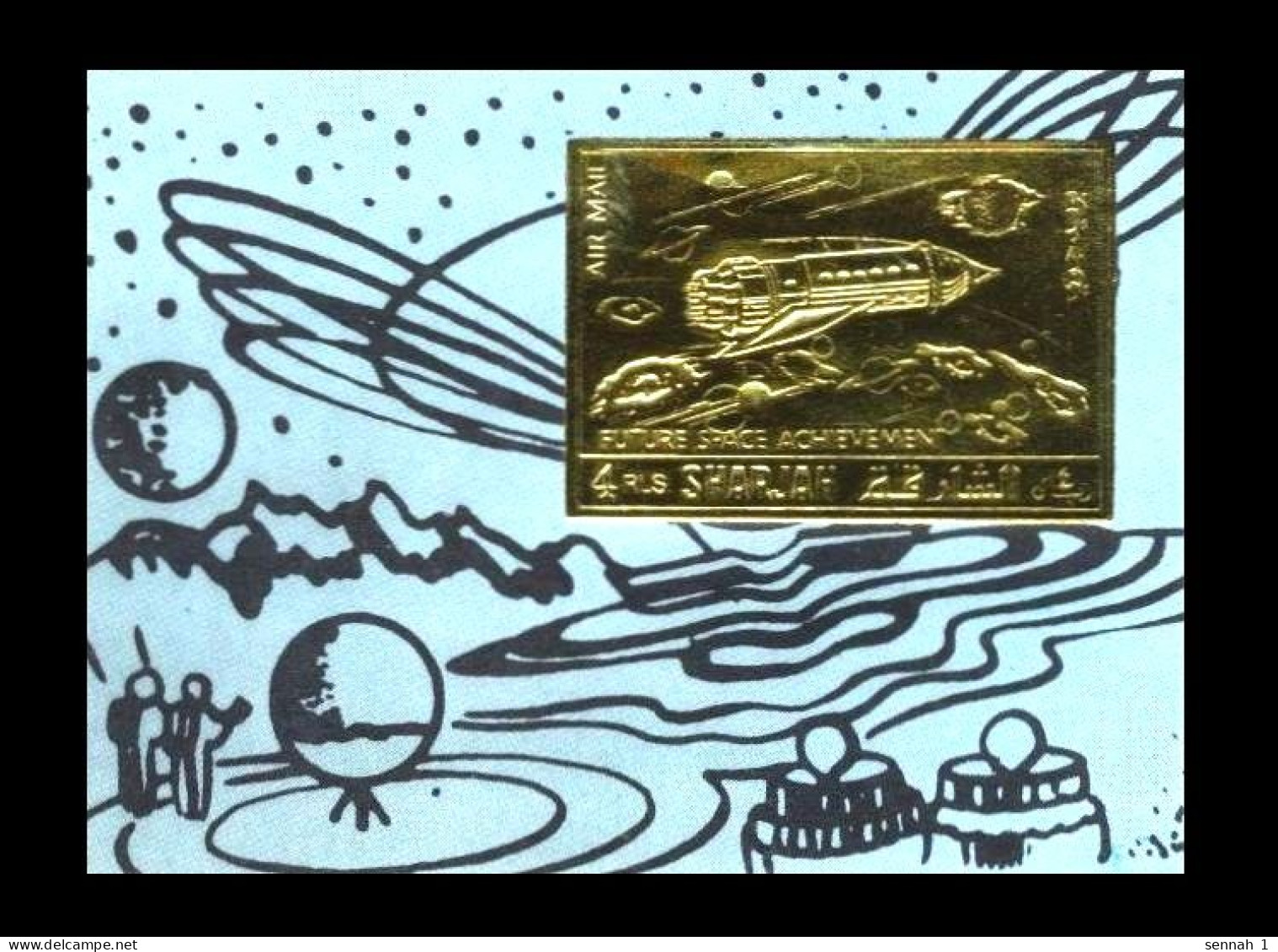 Sharjah: 'Future Space Achievements – Voskhod [Woschod – Восход] Spacecraft – Gold Foil, 1972', Mi. BL 138B ** - Azië