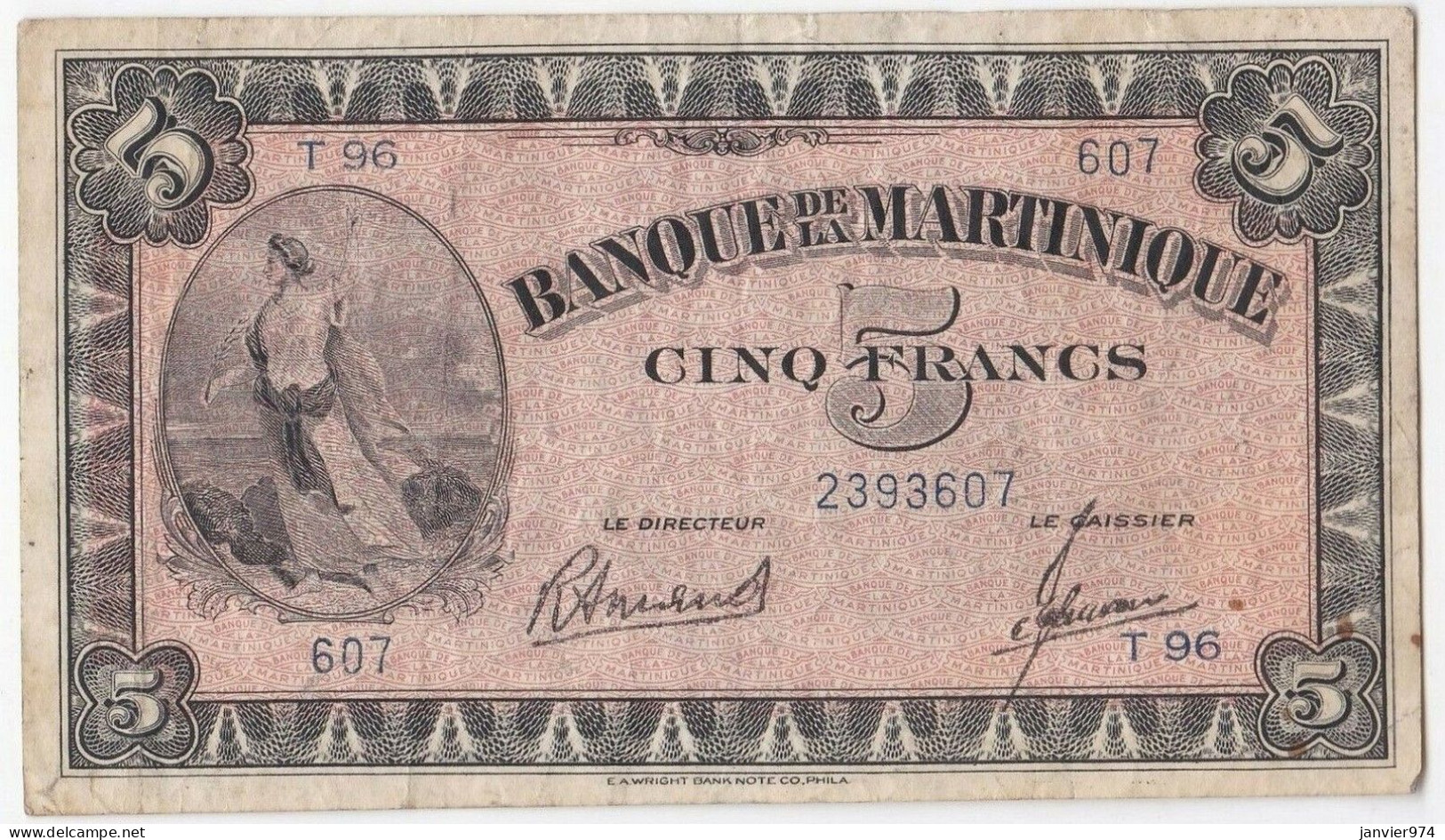 Banque De La Martinique 5 Francs ND (1945) Alphabet T 96 Serie 607. Pick 16-3 - Autres & Non Classés