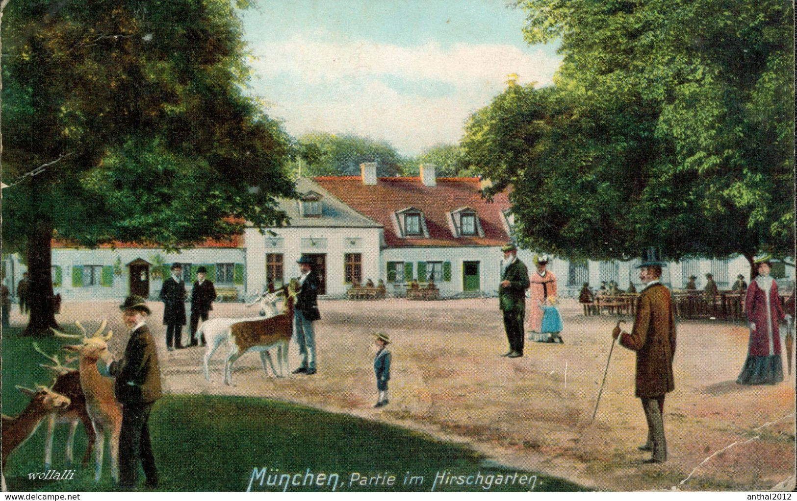 Superrar Litho München Partie Am Hirschgarten Zieher Karte Um 1910 - München