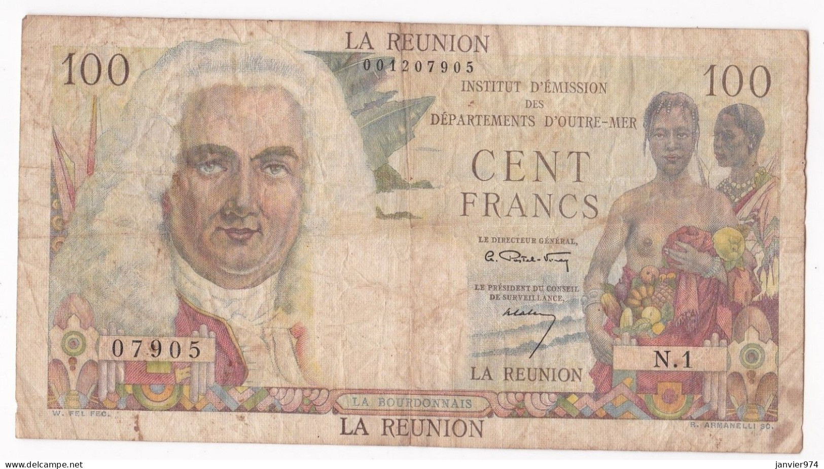 Ile De La Réunion 100 Francs 1960 LA BOURDONNAIS, Alphabet N.1, N° 07905, Pick: #49 - Reunion