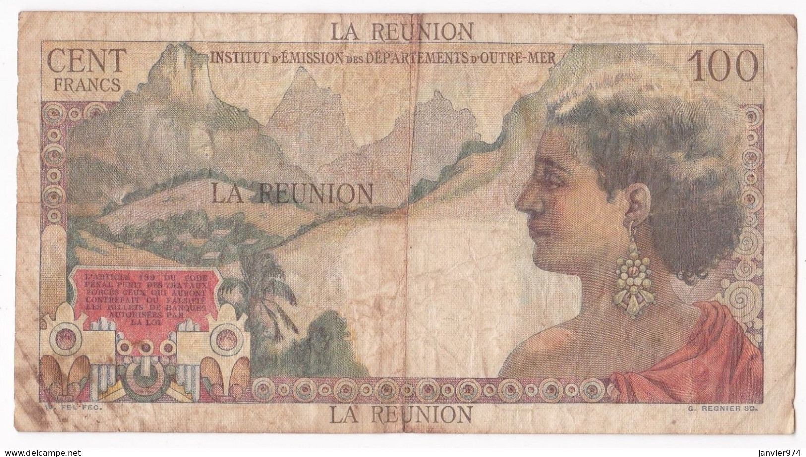 Ile De La Réunion 100 Francs 1960 LA BOURDONNAIS, Alphabet N.1, N° 07905, Pick: #49 - Reunion