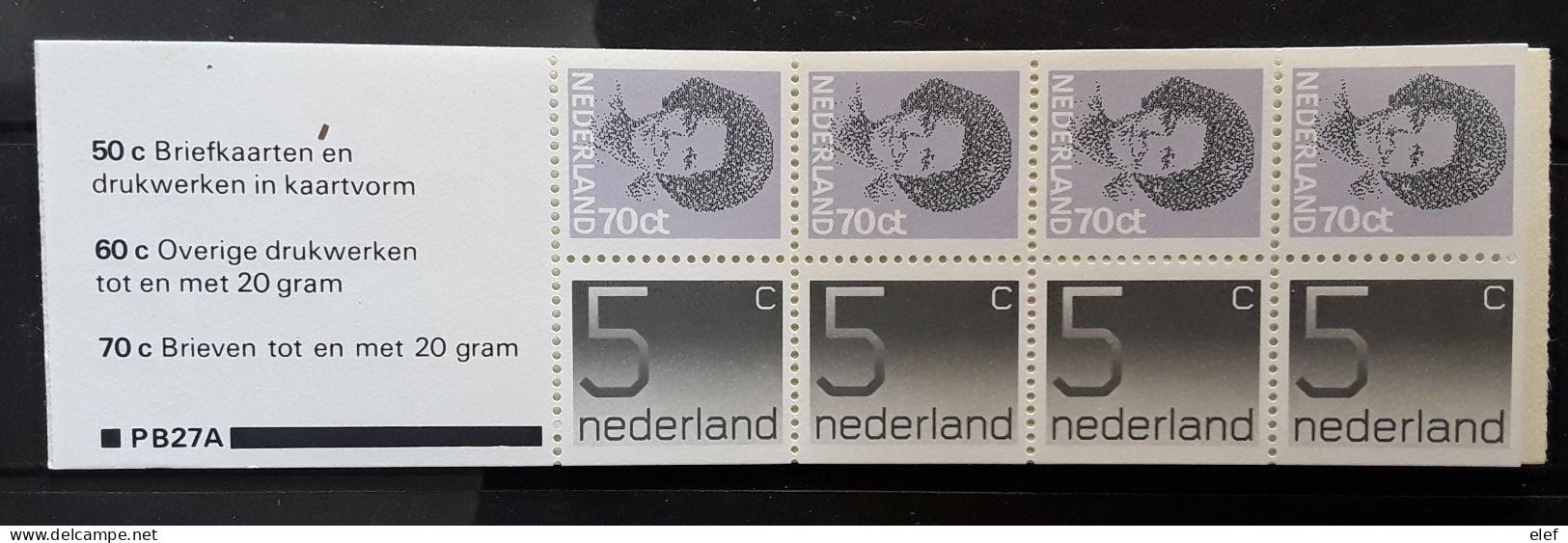 NEDERLAND PAYS BAS NETHERLANDS 1981 - 1986 Carnet Yvert C 1168 B, 4 Timbres 70 C Mauve + 4 X 5 C Gris 1041 B Neuf ** - Carnets Et Roulettes