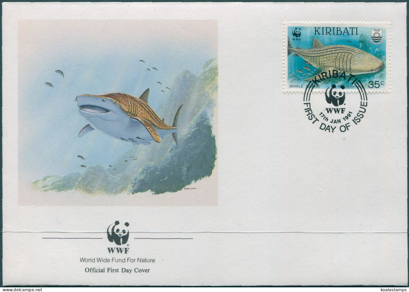 Kiribati 1991 SG351 35c Whale Shark FDC - Kiribati (1979-...)