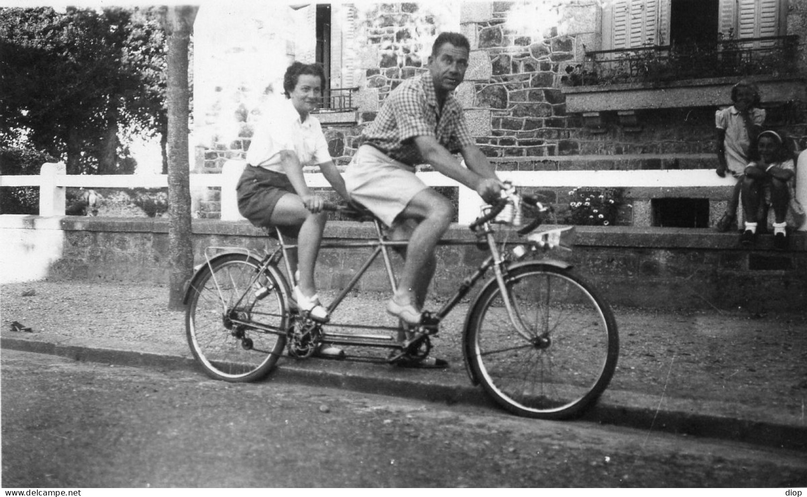 Photo Vintage Paris Snap Shop -couple Bicyclette Bicycle Tandem  SAINT SERVAN - Other & Unclassified