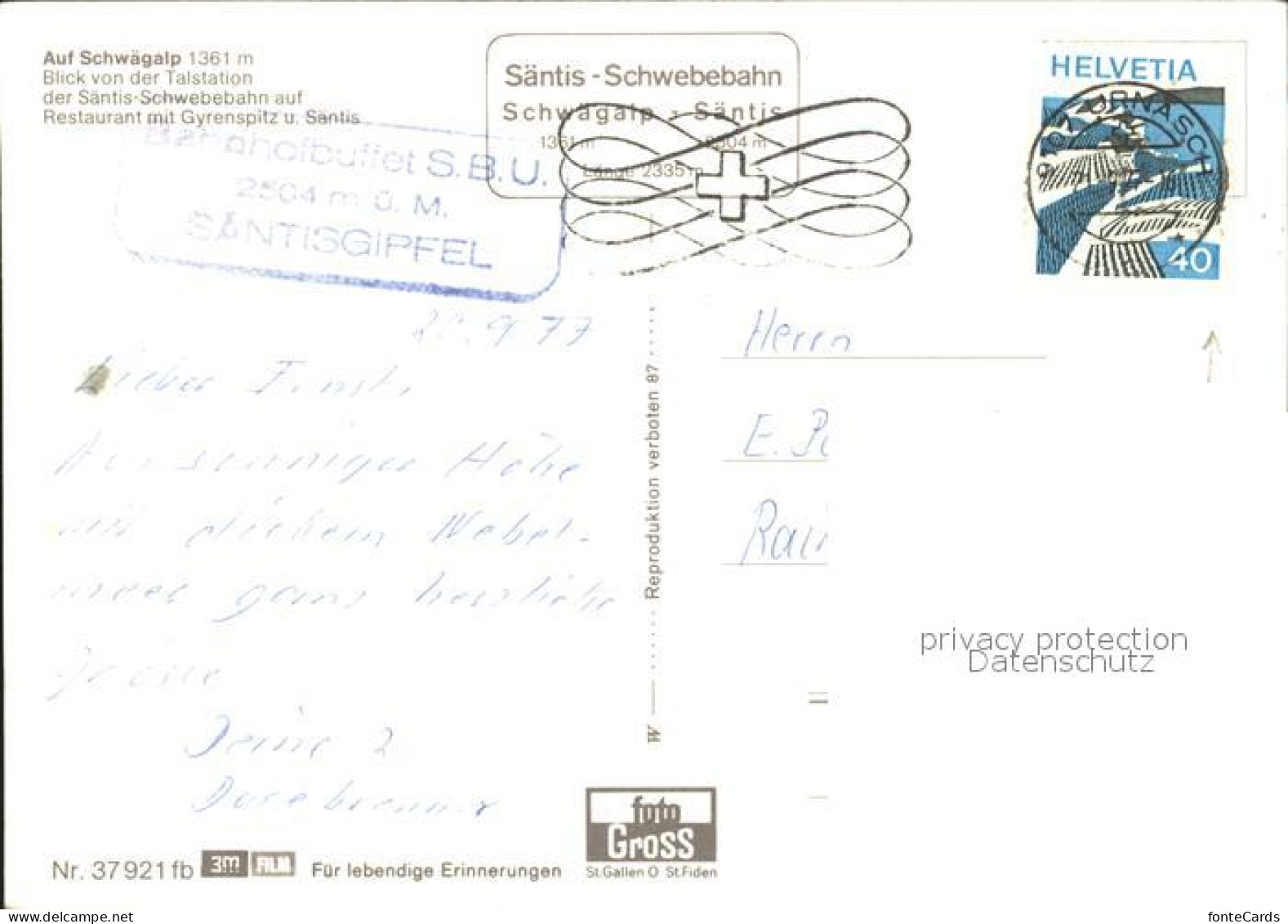 11713177 Schwaegalp AR Talstation Der Saentis Schwebebahn Schwaegalp - Other & Unclassified