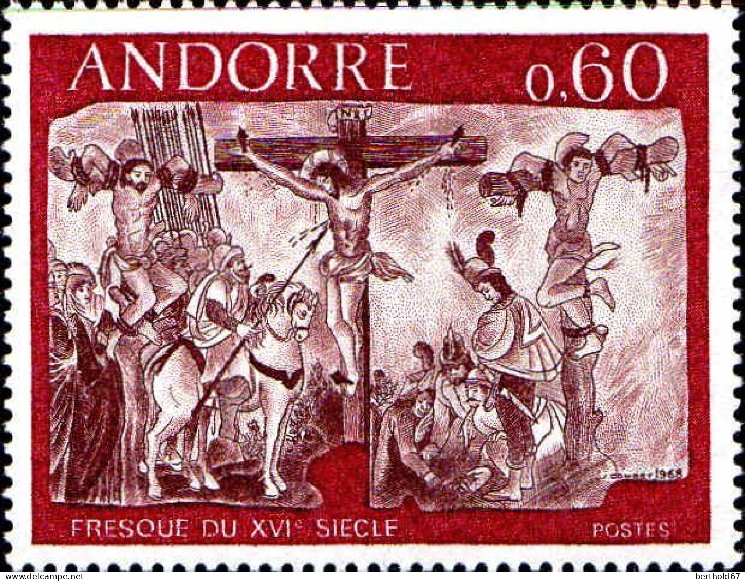 Andorre (F) Poste N** Yv:193 Mi:213 Fresque Du XVIe Siècle La Crucifixion - Unused Stamps