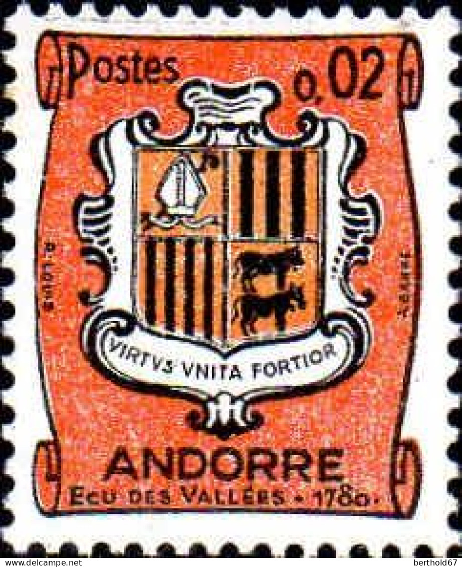 Andorre (F) Poste N** Yv:153B Mi:187 Ecu Des Vallées Virtus Unita Fortior - Unused Stamps