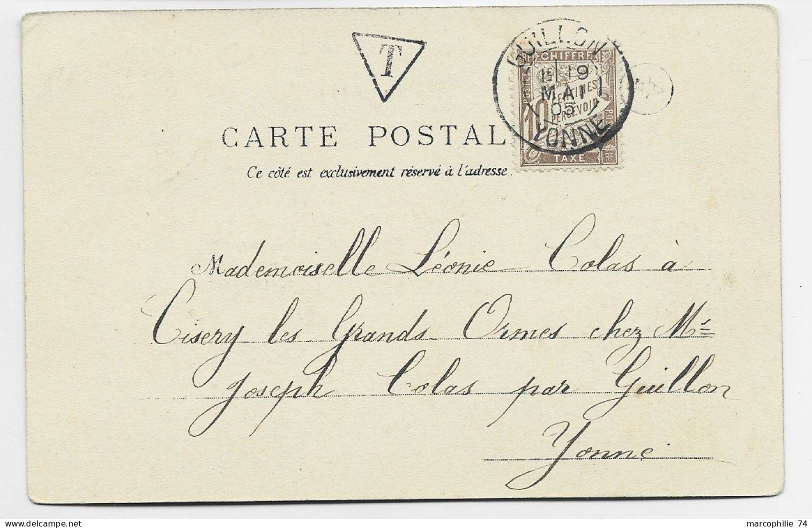 BLANC 5C AU RECTO CARTE AVALLON YONNE 1905 + BOITE A3 POUR GUILLON TAXE 10C - 1877-1920: Semi-Moderne