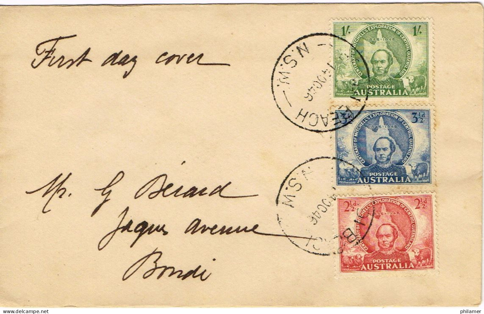 AUSTRALIE AUSTRALIA RECOMMANDE FDC PREMIER JOUR  EXPLORATION NORD DARWIN 1946 BE - Lettres & Documents