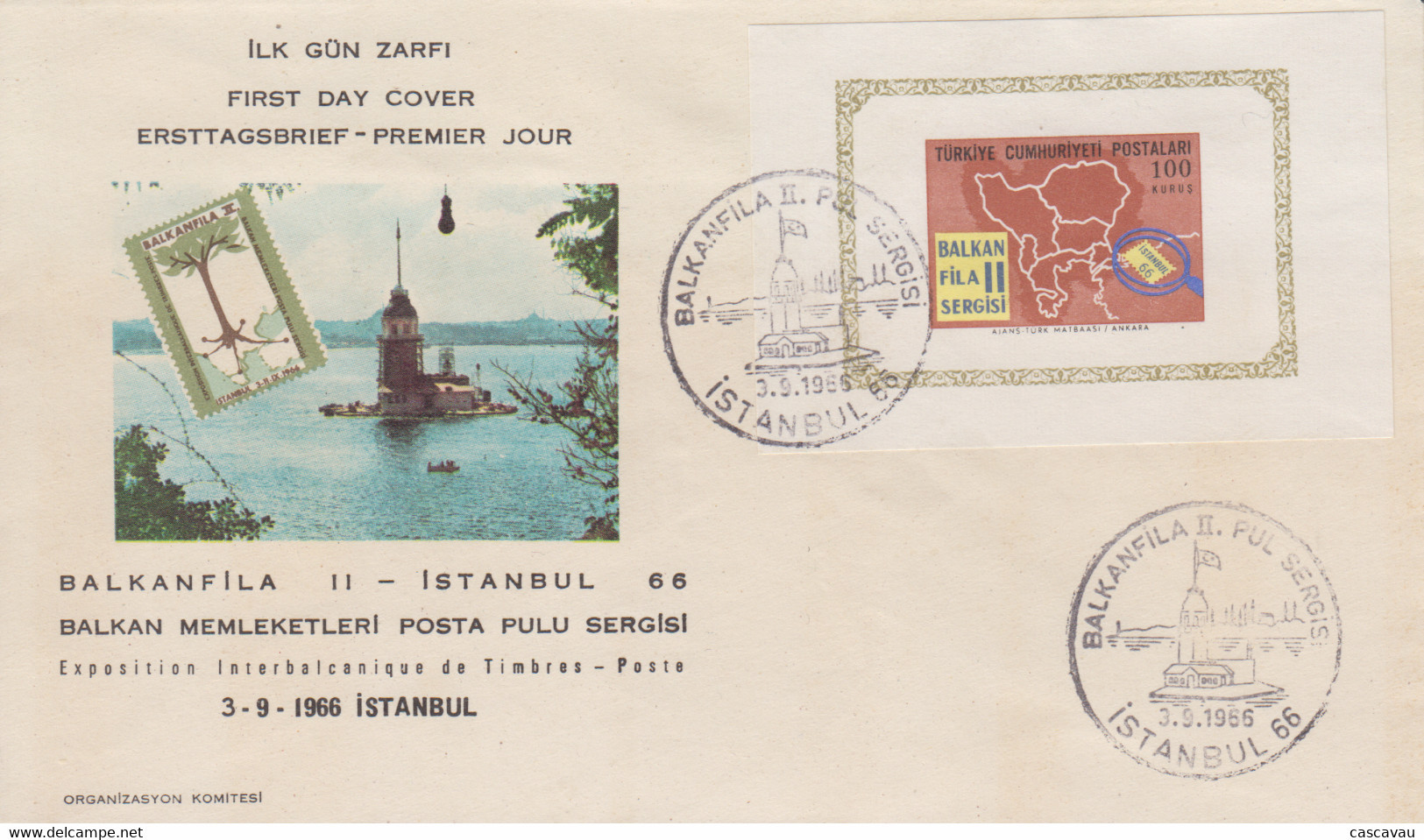 Enveloppe  FDC   1er  Jour   TURQUIE   Bloc  Feuillet   Exposition  Philatélique  BALKANFILA II   ISTANBUL  1966 - Andere & Zonder Classificatie