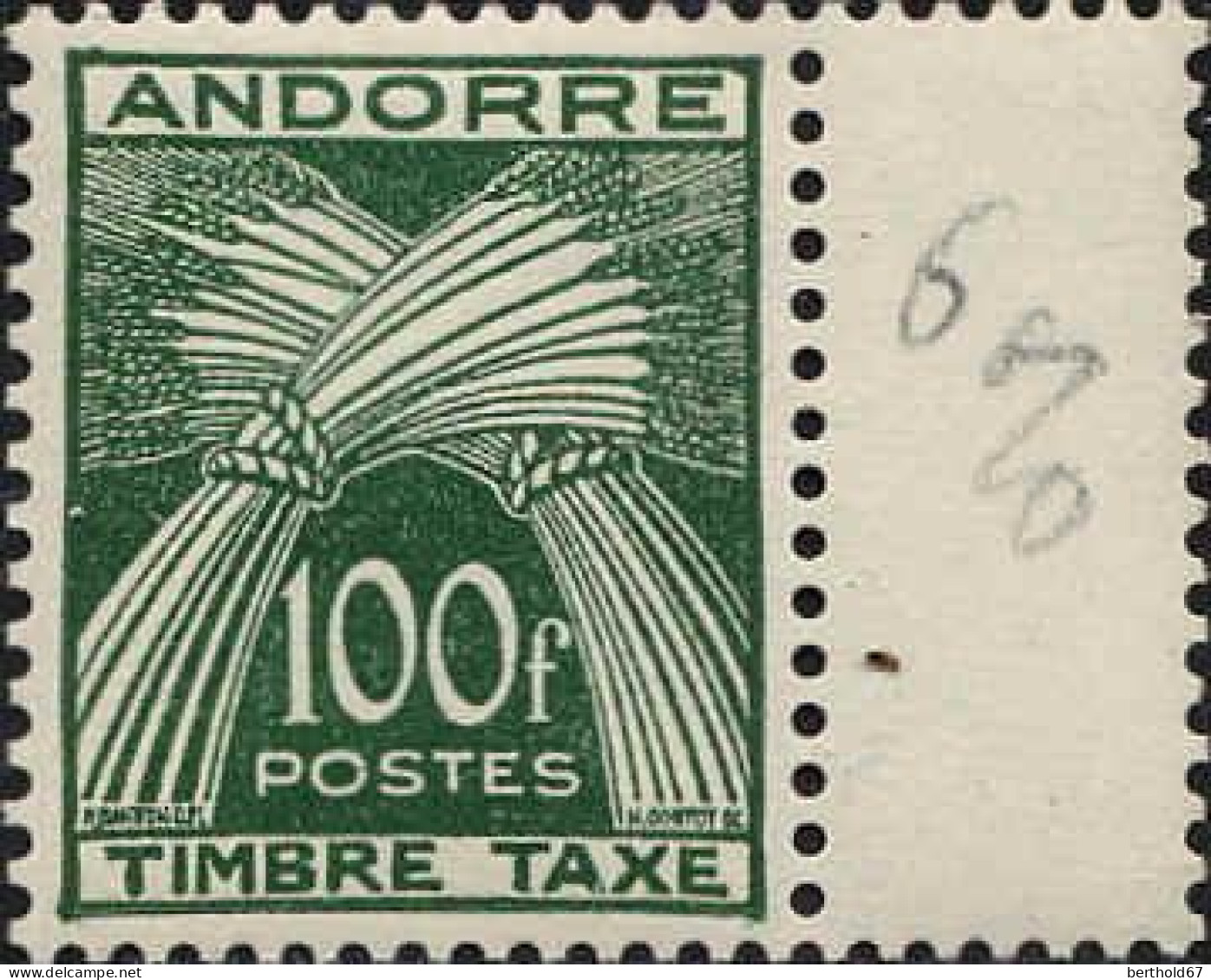 Andorre (F) Taxe N** Yv:41 Mi:41 Epis De Blé Bord De Feuille - Unused Stamps