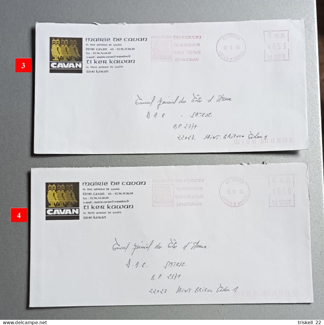 Cavan 22140 - Mairie & Communauté De Communes - Année 2004-2005 (lot De 4 Enveloppes) - 1961-....