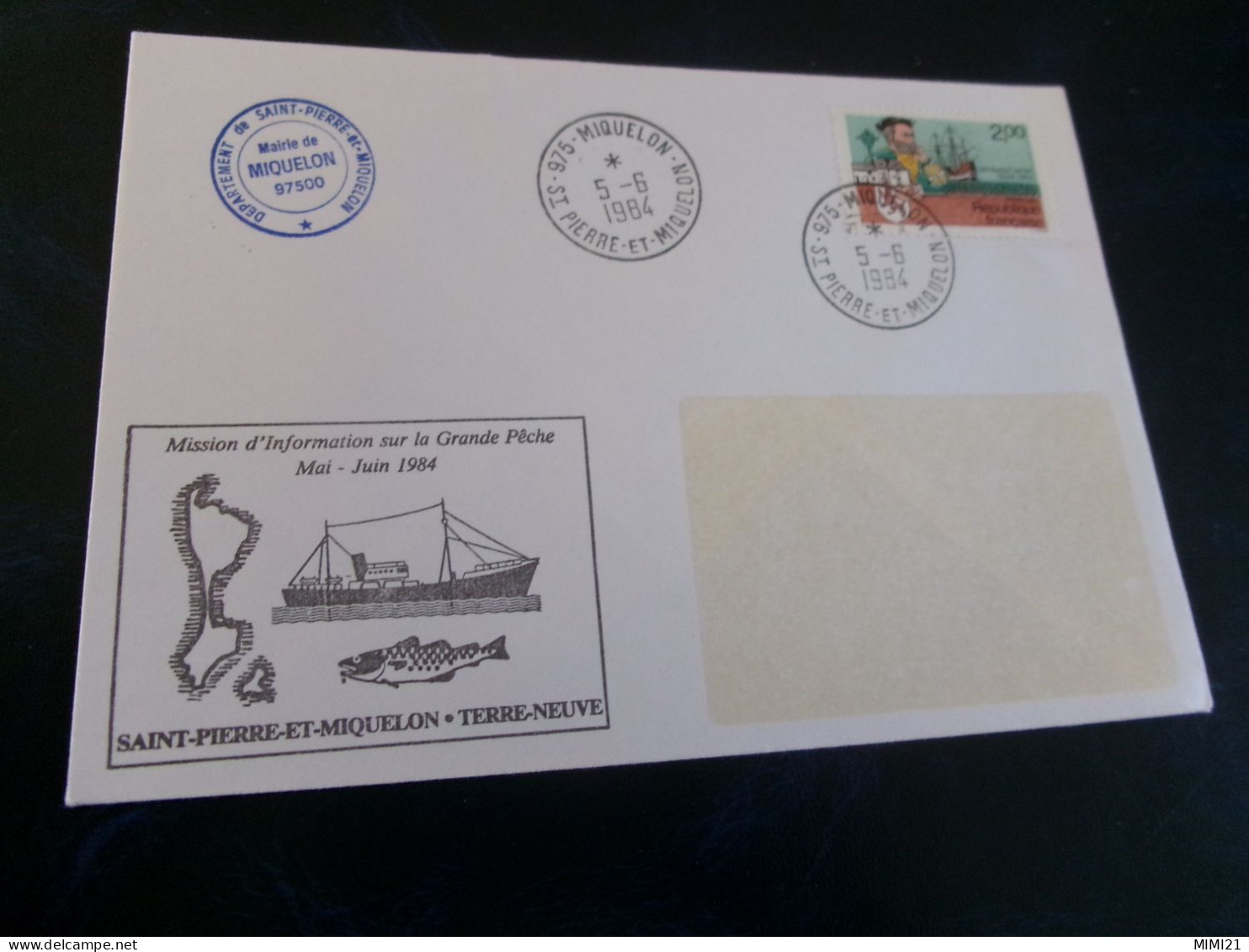 BELLE ENVELOPPE  "MISSION D'INFORMATION SUR LA GRANDE PECHE 1984"..CACHET MIQUELON 5-6-1984 - Autres & Non Classés