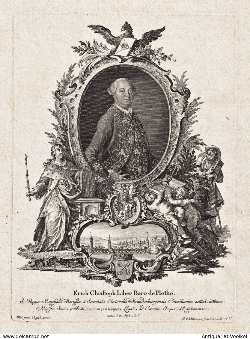 Erich Christoph Liber Baro De Plotho - Erich Christoph Freiherr Von Plotho (1707-1788) Regensburg Politiker Po - Stiche & Gravuren