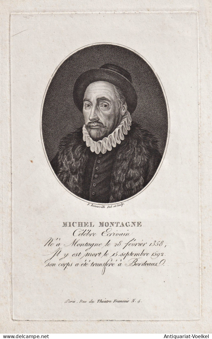 Michel Montagne - Michel De Montaigne (1533-1592) Philosopher Writer Philosoph Portrait - Prenten & Gravure