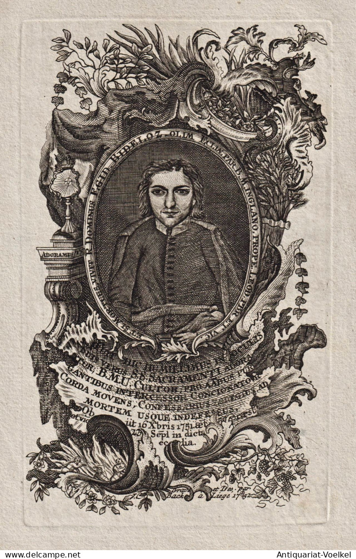Egid Bibeloz, Olim Ecliae Par B. M. Inglano... - Gilles Bideloz (1702-1751) Liege Ecrivain Author Autor Portra - Prenten & Gravure