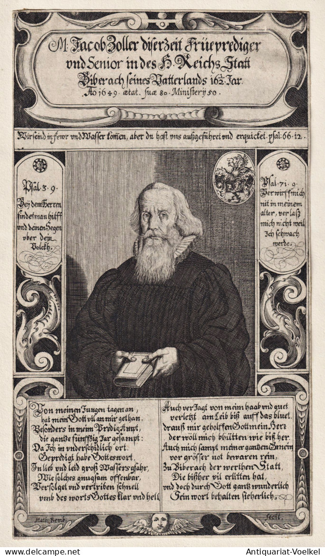M. Jacob Zoller Diserzeit Früeprediger Und Senior In Des H. Reichs Statt Biberach... - Jacob Zoller (1569-165 - Prints & Engravings