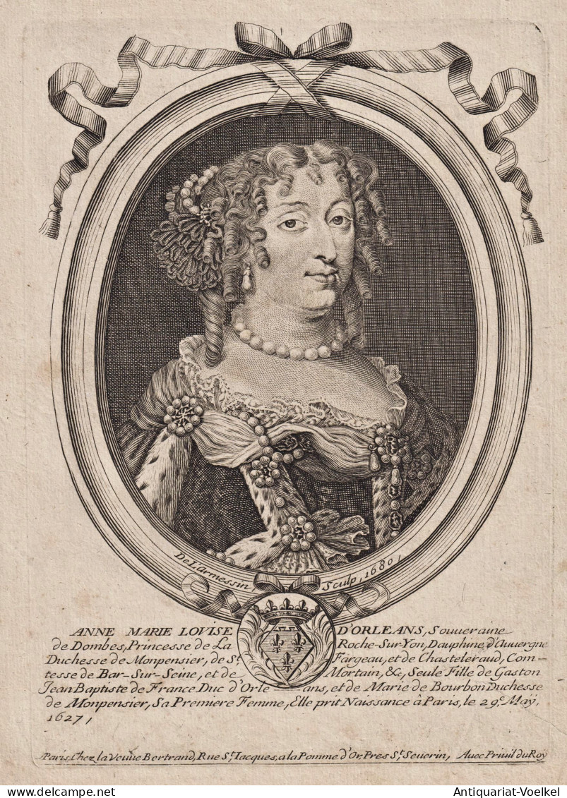 Anne Marie Louise D'Orleans... - Anne Marie Louise D'Orleans (1627-1693) Ducess Of Montpensier Portrait - Stiche & Gravuren