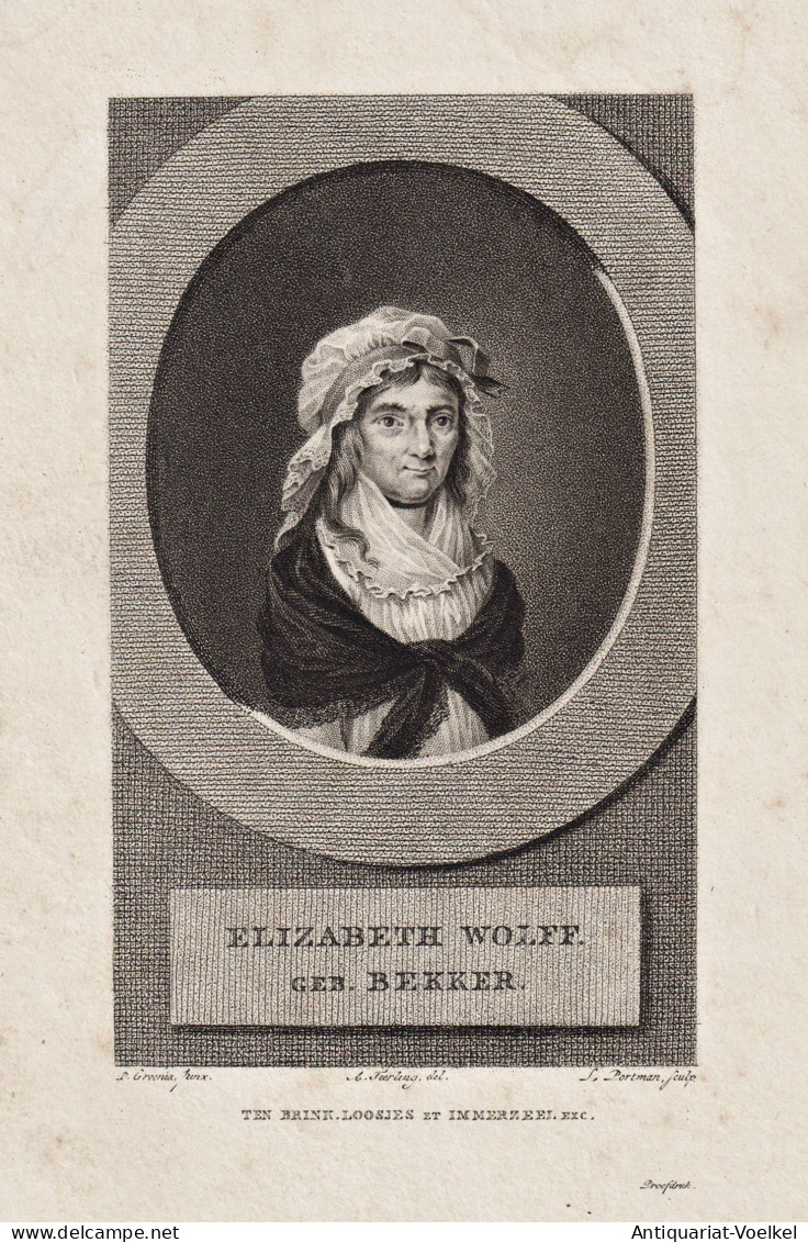 Elizabeth Wolff Geb. Bekker - Elizabeth Wolff-Bekker (14738-1804) Dutch Author Vlissingen Den Haag Portrait - Prenten & Gravure
