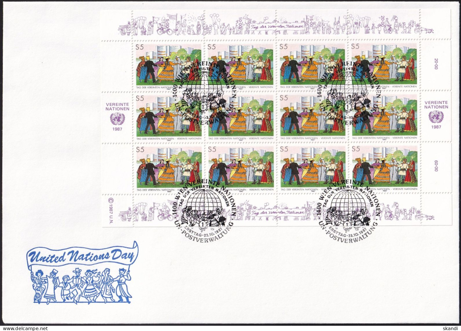 UNO WIEN 1987 Mi-Nr. 75/76 FDC Kleinbogen - FDC