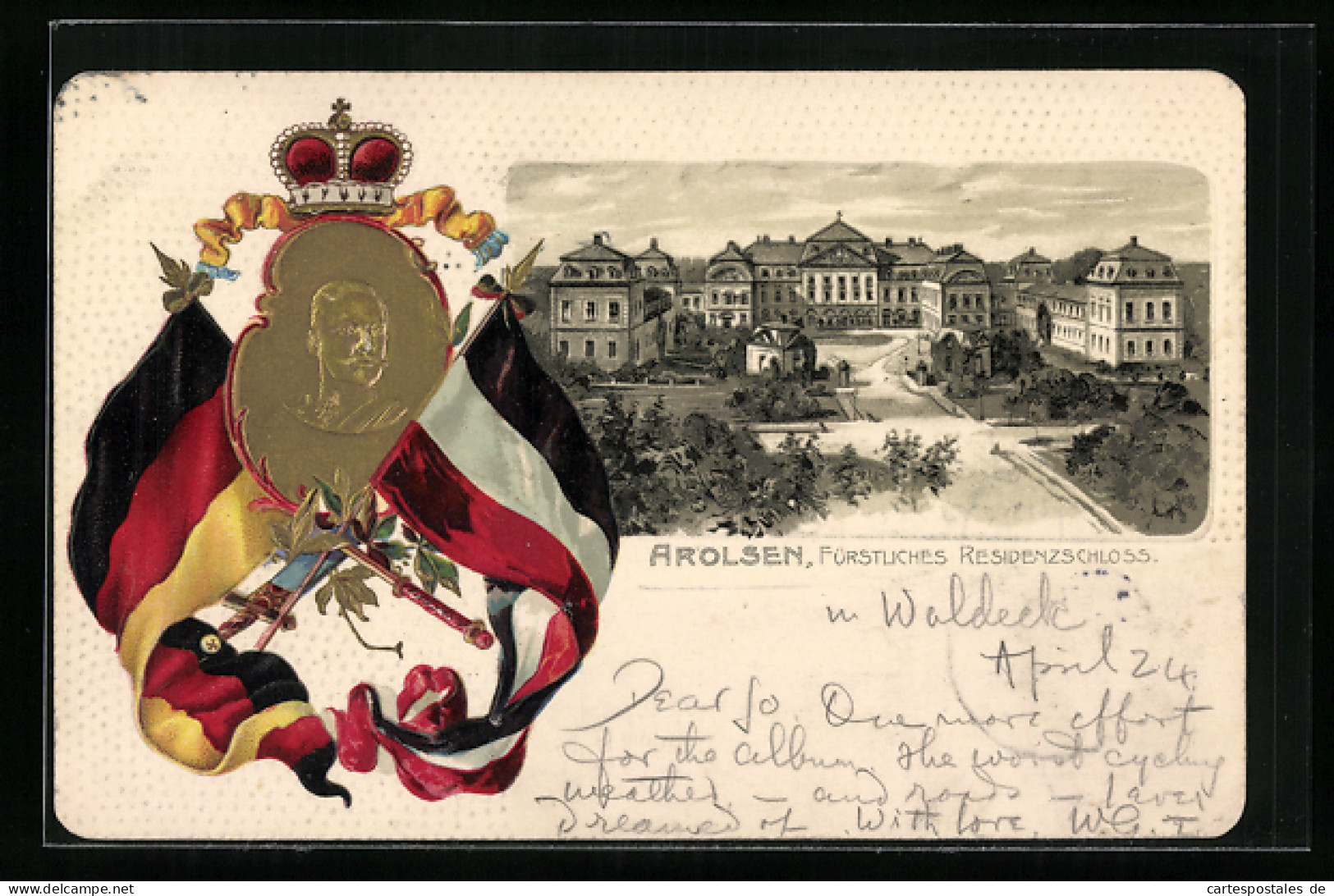 Passepartout-Lithographie Arolsen, Fürstliches Residenzschloss, Wappen  - Altri & Non Classificati