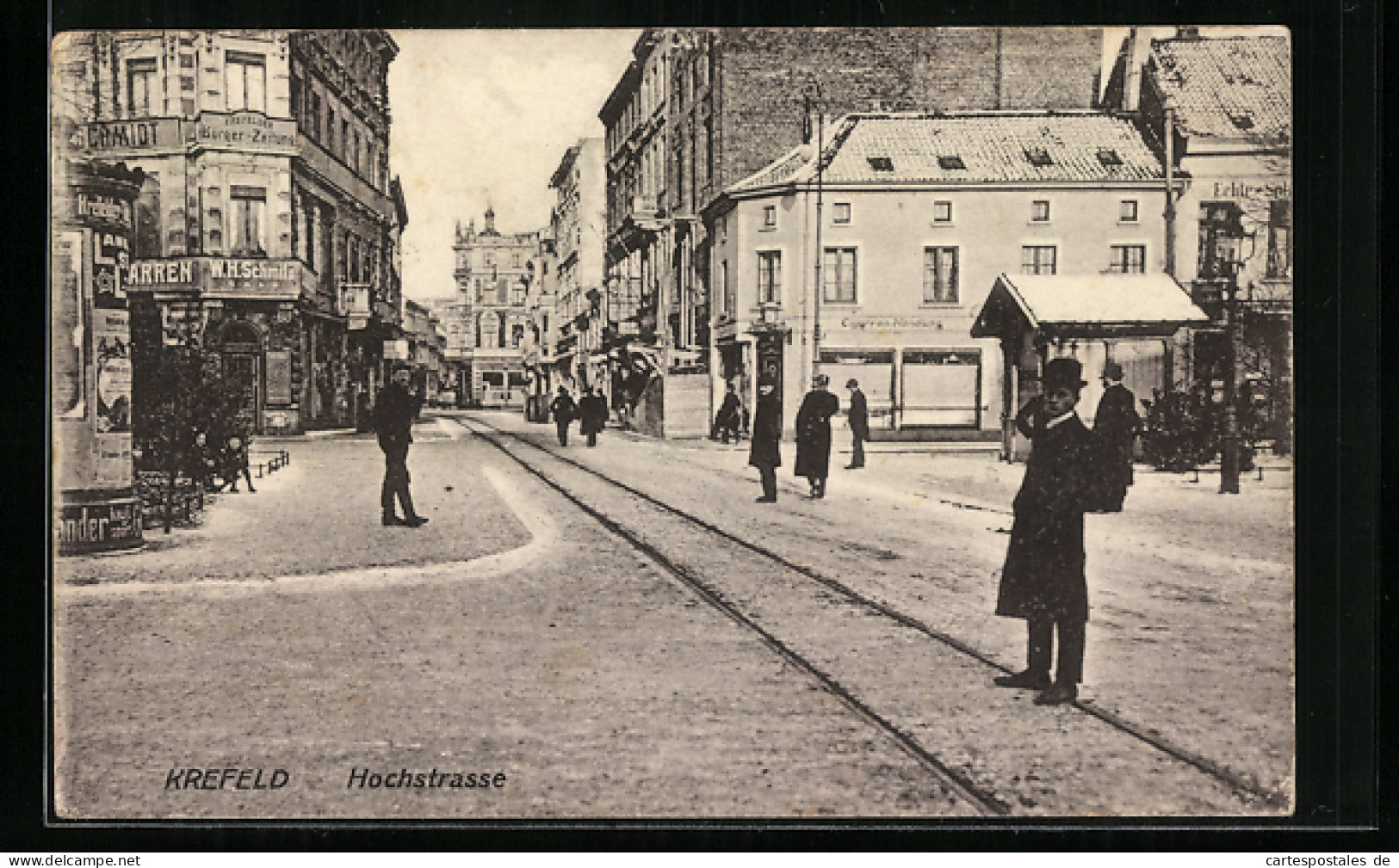 AK Krefeld, Partie An Der Hochstrasse, Litfasssäule, Ladengeschäfte  - Krefeld