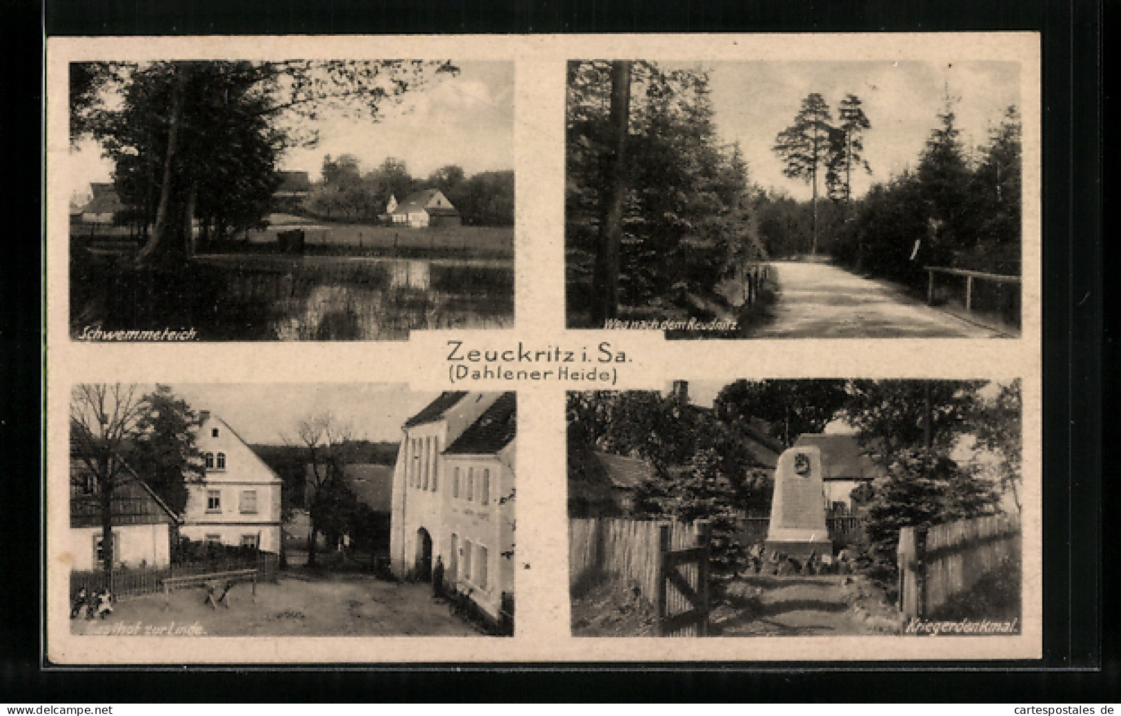 AK Zeuckritz I. Sa., Gasthof Zur Linde, Kriegerdenkmal  - Autres & Non Classés