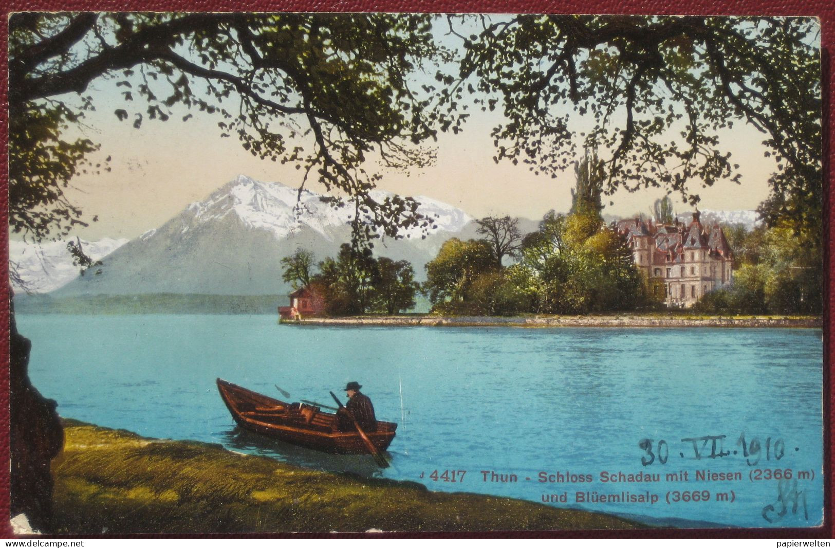 Thun (BE) - Schloss Schadau Mit Niesen Und Blümlisalp / Bahnpost Gunten - Thoune / Thun